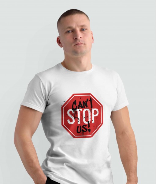 Мъжка тениска с щампа Текст и надписи Can`t STOP us